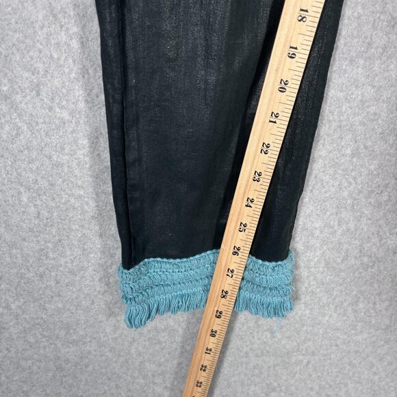 NYDJ Jeans 10 Forest Green Waxed Coated Fringe Boho Festival Lift Tuck Turquoise - Picture 7 of 14